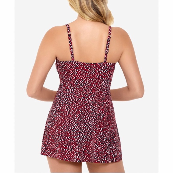 SWIM SOLUTIONS Women's Red Stretch Tummy Control Flyaway Sweetheart Swimdress 22 - Picture 2 of 16